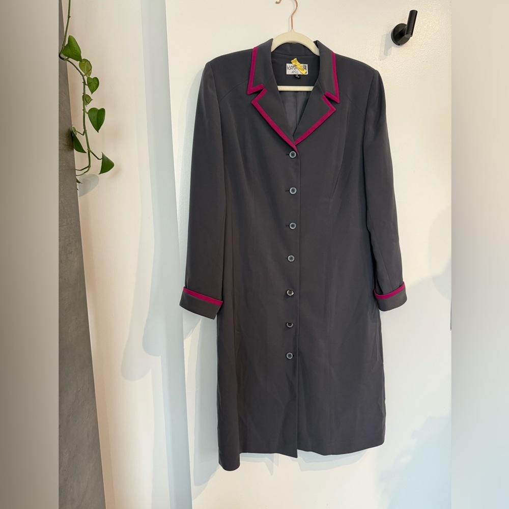Kasper Gray Trench Coat with Pink Trim - Picture 2 of 4